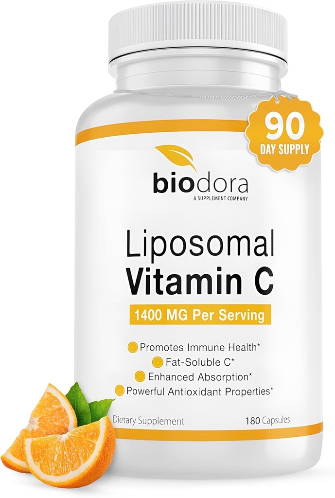 Vitamina Liposomal C, Sistema Inmunitario Sano, soporta la salud cardíaca, el nivel de energía mejorado, propiedades antioxidantes, 1400 mg por servidumbre, 180 cápsulas