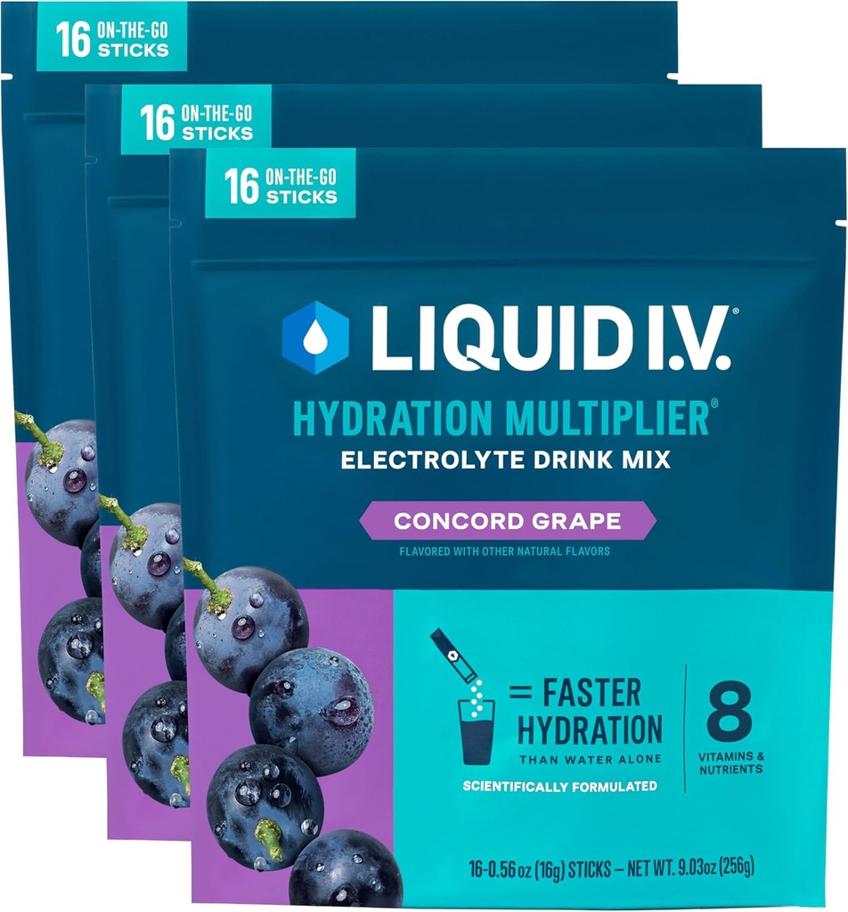 Liquid I.V.® Hydration Multiplier - Concord Grape ← Electrolyte Powder Drink Mix TEN 3 Pack (48 Servings)
