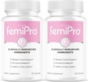 (2 Pack) Píldoras de control de vejiga FemiPro - Cápsulas FemiPro originales, Suplemento de apoyo para el control de vejiga FemiPro, Píldoras Probiticas de salud y bienestar generales, 60 Cápsulas 2 meses