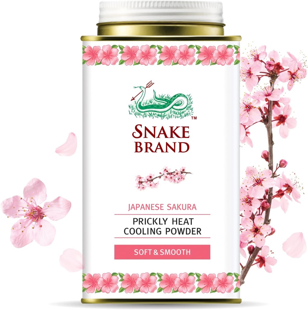 Snake Brand Prickly Heat Cooling Powder for Everyday Use - Anti-Chafing, Heat Rash Relief, Soft Sakura Scent (4.9 Oz / 140g)