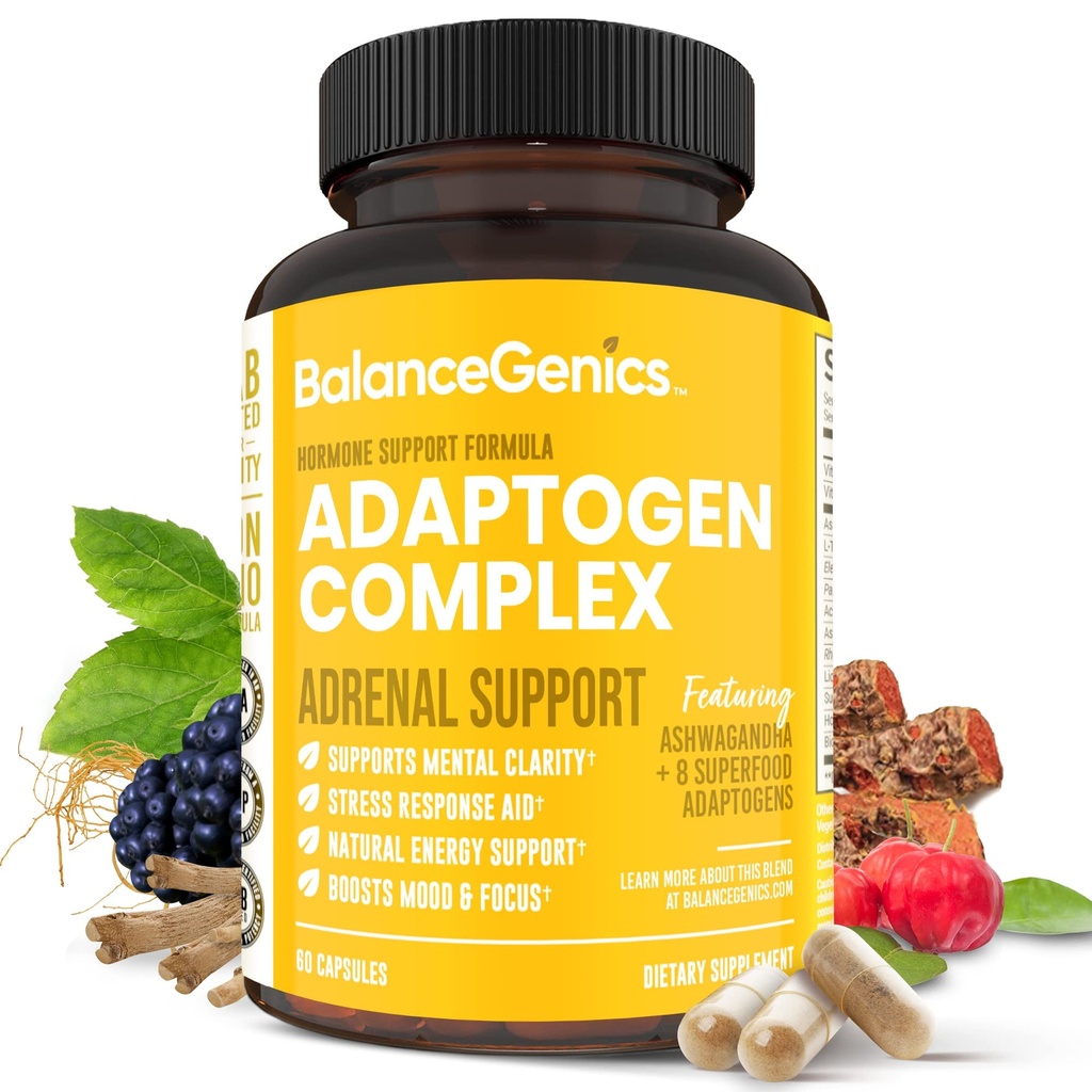 Complemento de Apoyo Adrenal con Ashwagandha, Basil Santo, Rhodiola Rosea ← Apoyo Saludable Cortisol Levels and Stress Relief, Reduce Fatigue TEN 60 Capsules