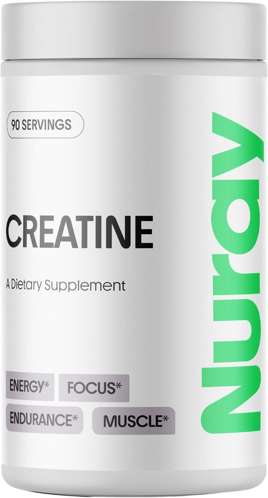 Nuray Premium Creatine Monohydrate Powder – Energy Enhancer and Exercise Performance & Recovery, Support Muscle Mass & Brain Function – Unflavored, 90 Serving, Vegetarian