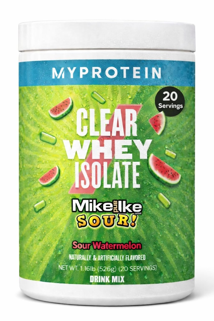 Myprotein Clear Whey Isolate Protein Powder, 1.1 Lb (20 Servings) Fruity Mike e IKE Sour Watermelon Drink Mix, 20g Protein per Serving, Daily Drink for Superior Performance