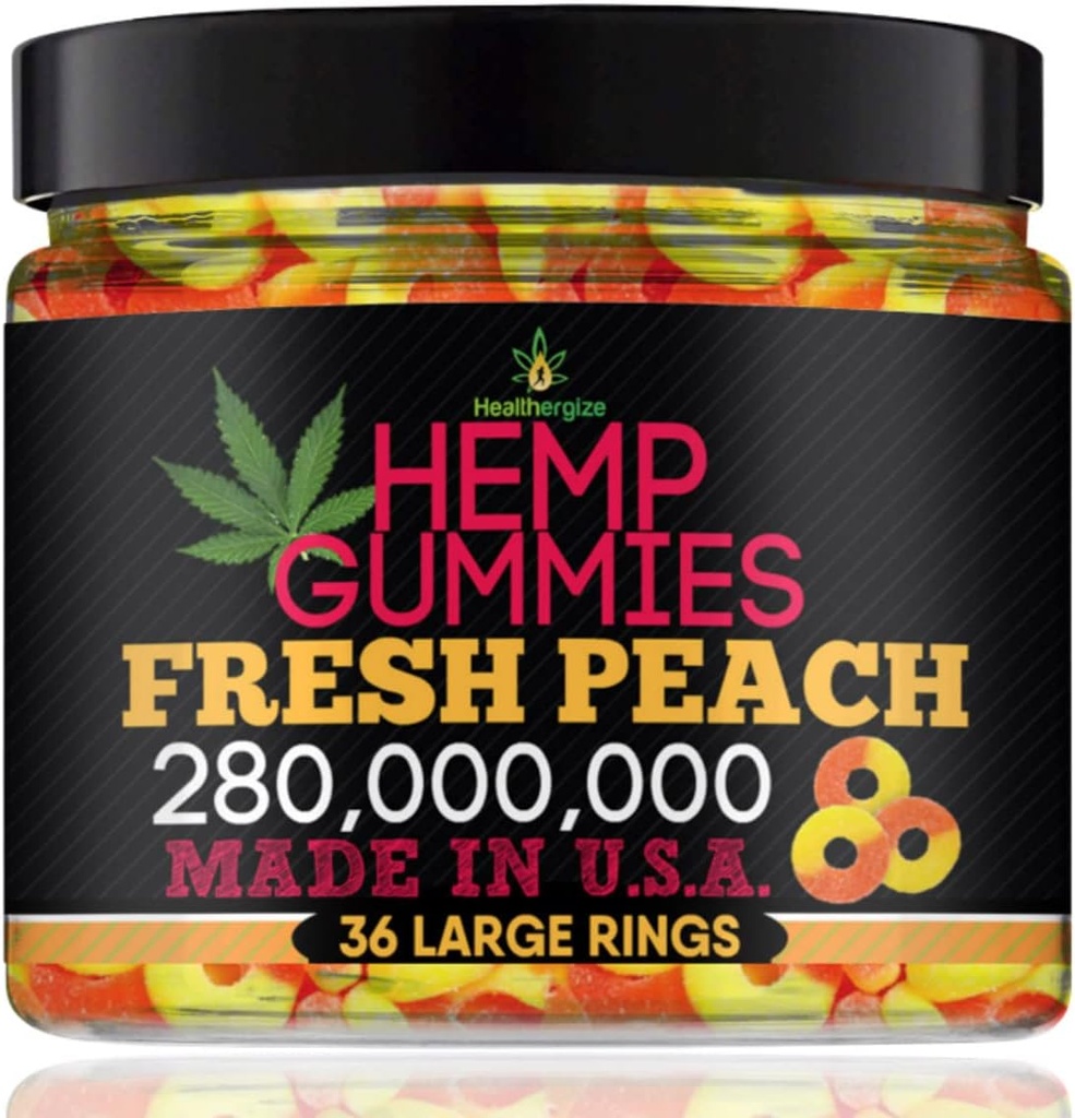Ganchos de cáñamo para la paz y la relajación-alta potencia cáñamo aceite Gummys Peach-Fresh Full Flavor-Natural cáñamo Edibles-para atrás, rodillas, calma, sueño, incomodidad-36 Anillos grandes en EE.UU.