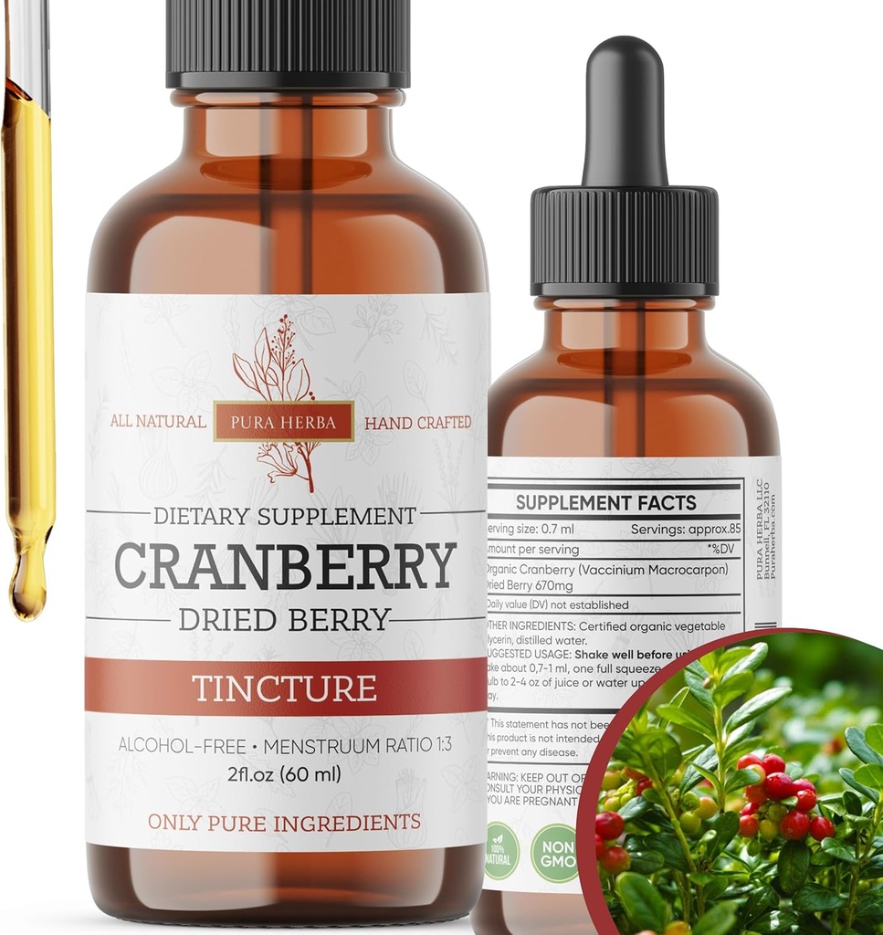 Cranberry Tincture - Organic Cranberry Extract Liquid, Alcohol - Free Herbal Supplement - Made in USA