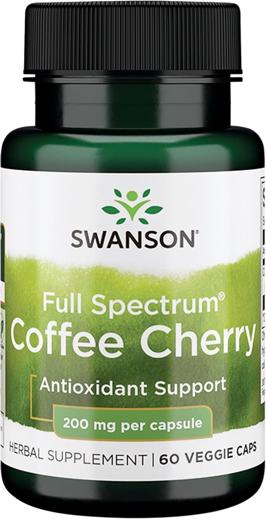 Cereza de café Swanson Full-Spectrum - Suplemento Herbal Promoción de Sistemas Inmunitarios Soporte " Entrega de fitonutrientes esenciales - Soporte de bienestar general natural - (60 cápsulas de verduras, 200 mg cada uno)