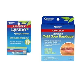 Quantum Health Lip Clear Lysine+ Cold Sore Treatment Ointment, Transparent, 0.25 Ounce, Lip Clear Invisible Cold Sore Bandage ←Non-Medicated WordPress12 Count