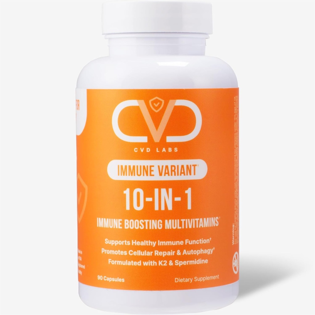 Variante de 10-en-1, Suplemento de Booster Inmuno con Complejo de Vitamina B, Zinc, Turmérico, Vitaminas C &amp; D para Apoyo y Defensa Inmunitario, Multivitamínico para Hombres Mujer, 90 cápsulas