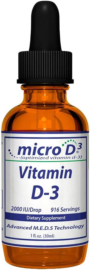 Nutrasal Micro D3 Vitamina D-3 gotas - Alta Concentración (2 Millones de UI) Vitamina D3 con Nano Tecnología y hasta 10X Más Absorción -1 oz (30 ml)