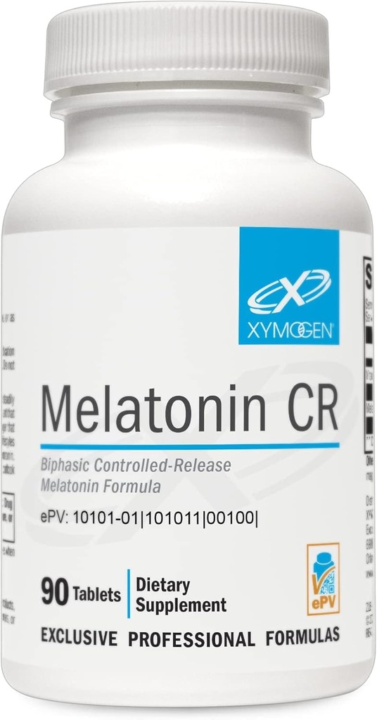 XYMOGEN Melatonina CR - Time Release Melatonin 5mg Supplement with Vitamin B6 - Nighttime + Immune Support - Biphasic Delivery Releases Quickly Then Steadily (90 Extended Release Tablets)