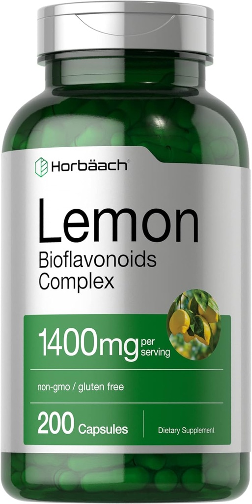 Horbäach Lemon Bioflavonoids Suplemento Silencio 1400 mg  vírgenes 200 cápsulas tóxicas Complejo con Rutina y Hesperidina ANTE No GMO y Gluten Gratis