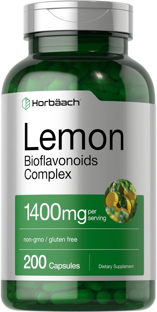 Horbäach Lemon Bioflavonoids Supplement | 1400 mg | 200 Capsules | Complex with Rutin and Hesperidin | Non-GMO and Gluten Free