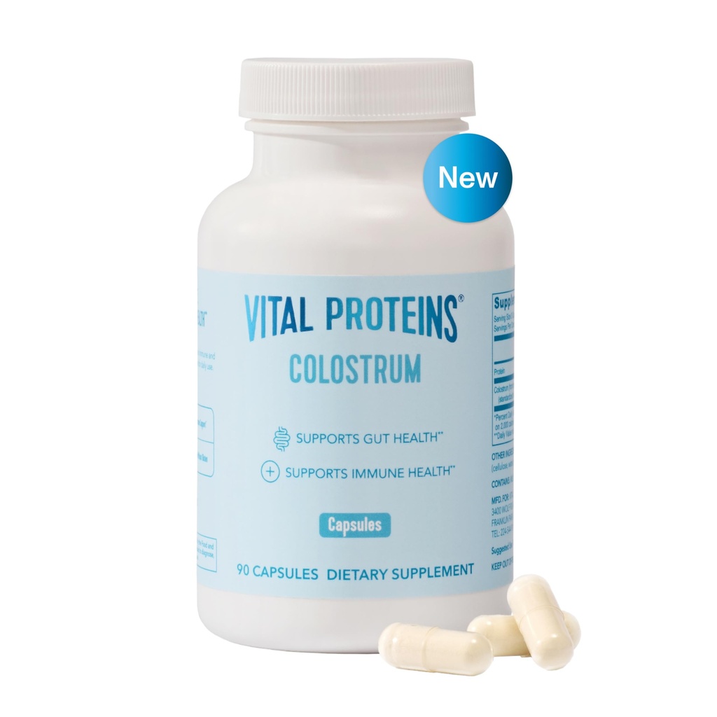 Proteínas Vital Bovine Colostrum Suplemento 90 cápsulas para Gut Health, Immune Support con 40% IgG Premium Bovine Colostrum Superfood, Desarrollado, 30 servicios