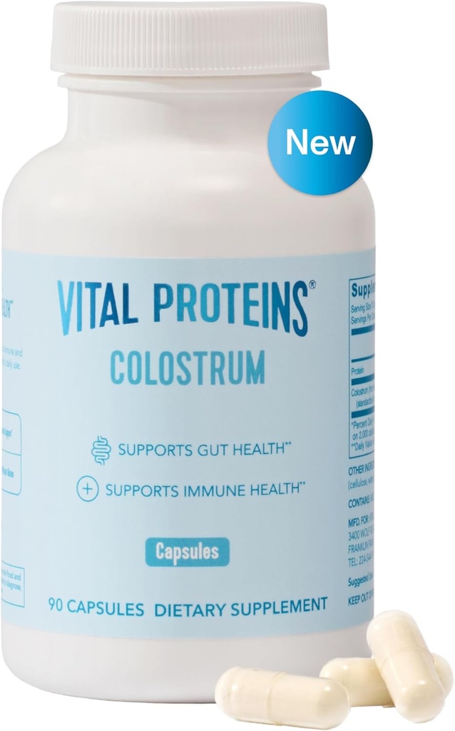 Proteínas Vital Bovine Colostrum Suplemento 90 cápsulas para Gut Health, Immune Support con 40% IgG Premium Bovine Colostrum Superfood, Desarrollado, 30 servicios