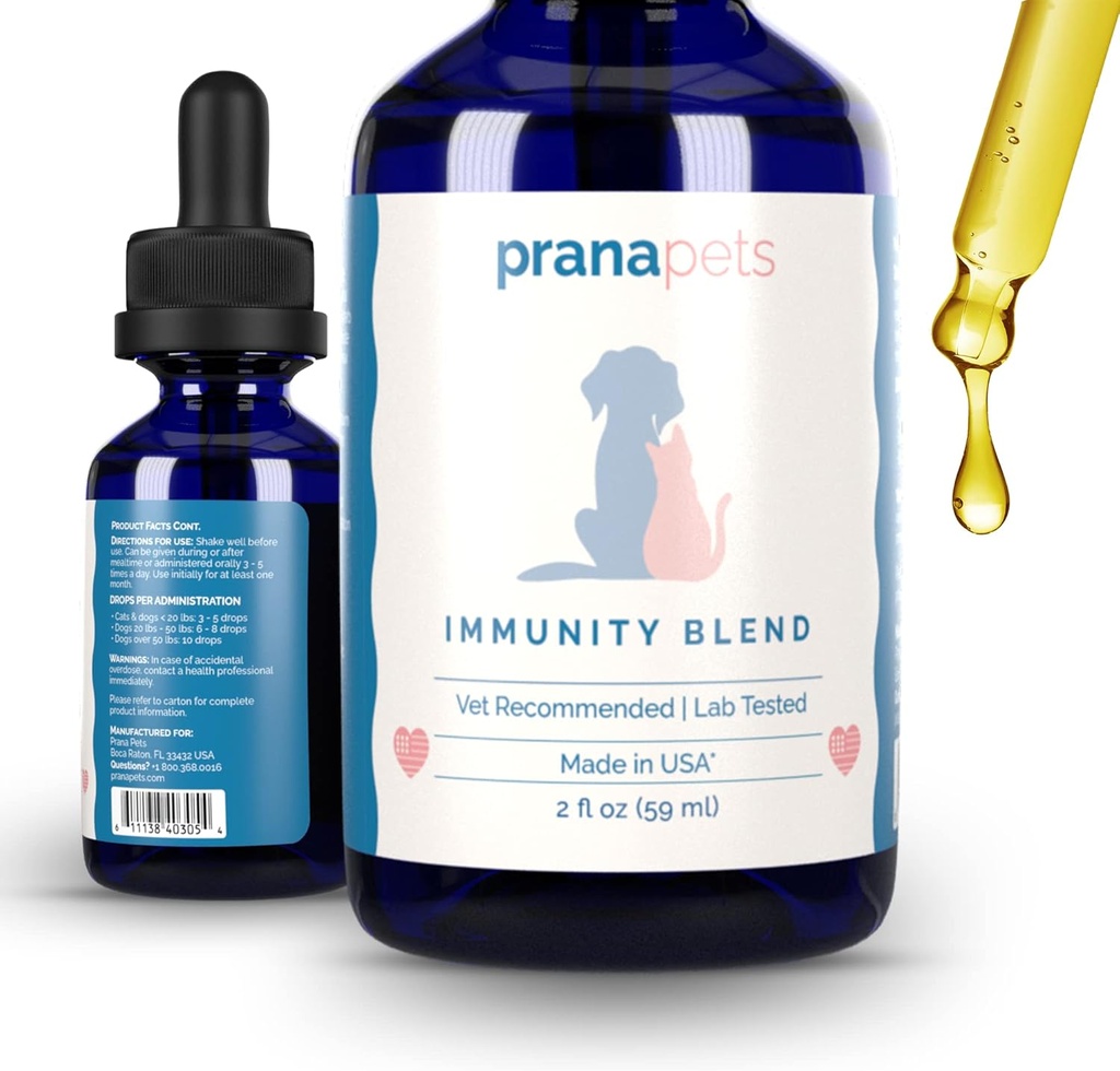 PranaPets Immunity Blend Suplemento para perros " Cats TEN Naturalmente ayuda a aliviar la fatiga " la debilidad en animales domésticos tóxicos que promueven el aumento de la energía, la normalidad del apetito "