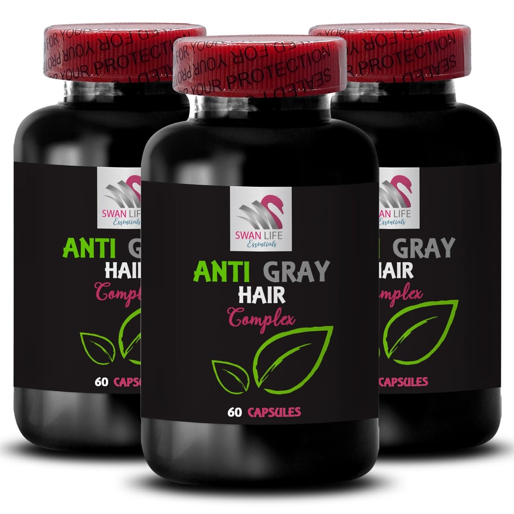 Anti gray hair capsule - ANTI GRAY HAIR COMPLEX - Vibrant color, Gray hair solution, Color reawakening, Natural tone, Hair pigment revival, Fresh tone, Gray hair support 3 Bottles 180 Capsules