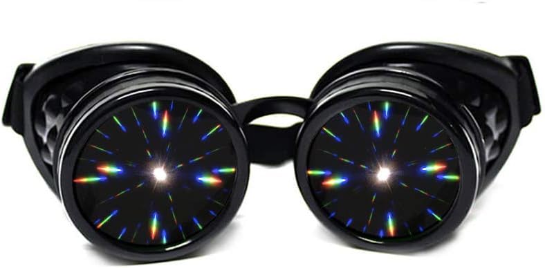 GloFX Black Padded Diffraction Goggles, Tinted Lenses, Limited Edition – Raves, EDM Festival Accesorios, Light Shows, Club, Concert Wear - 3D Rainbow Prism Fractal Kaleidoscope