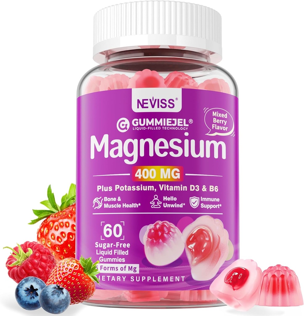 Magnesium Gummies 400mg ← Complejo de Magnesio 5-in-1 para Hombres: Mag Glycinate, Citrate, Malate, Chloride & Taurate ← w/Ashwagandha, D3 &amp; Zinc for Relaxtion, Mood,Energy ← Sugar-Free, Vegan, 60Cts