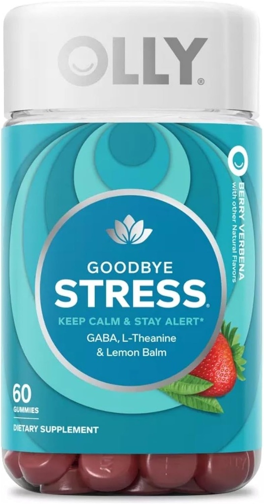 OLLY Adiós Stress Gummy, GABA, L-Theanine, Lemon Balm, Stress Relief Supplement, Berry - 60 Count