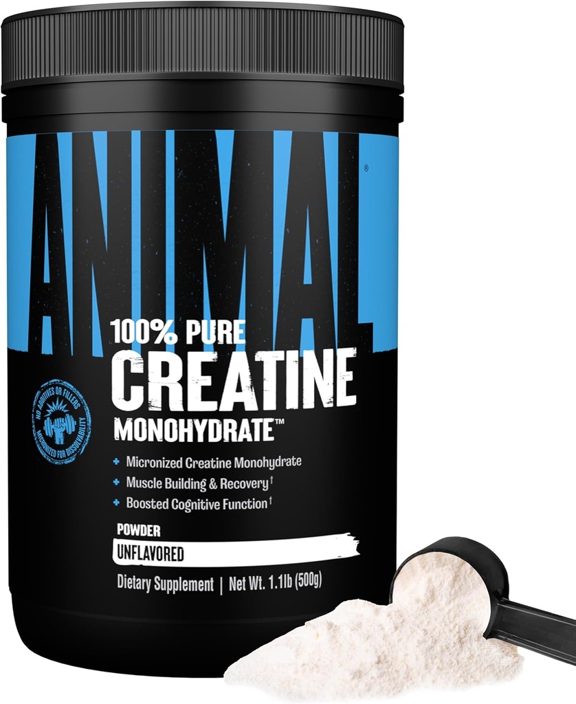 Cretino de Monohidratos de Animales - Cretina Micronizada para Mujeres y Hombres, apoya el crecimiento muscular, fuerza, resistencia, recuperación y producción de ATP, suplementos de gimnasia y entrenamiento - Desflavorado, 500g