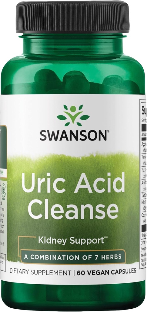 Swanson Uric Acid Cleanse - Natural Supplement Promoting Kidney Support - Características una potente combinación de 7 hierbas - (60 cápsulas vegetarianas)