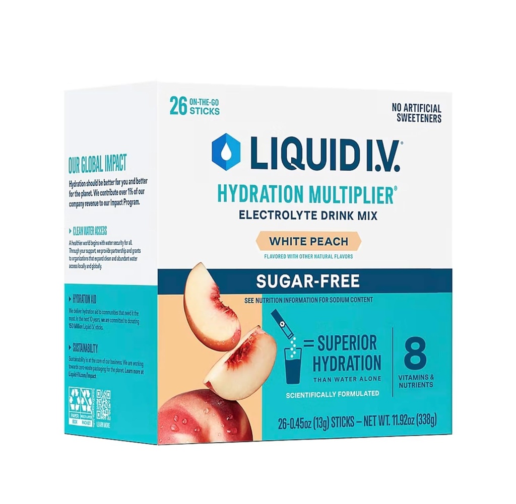 Líquido I.V. Multiplicador de hidratación sin azúcar White Peach - 26 Sticks (1)