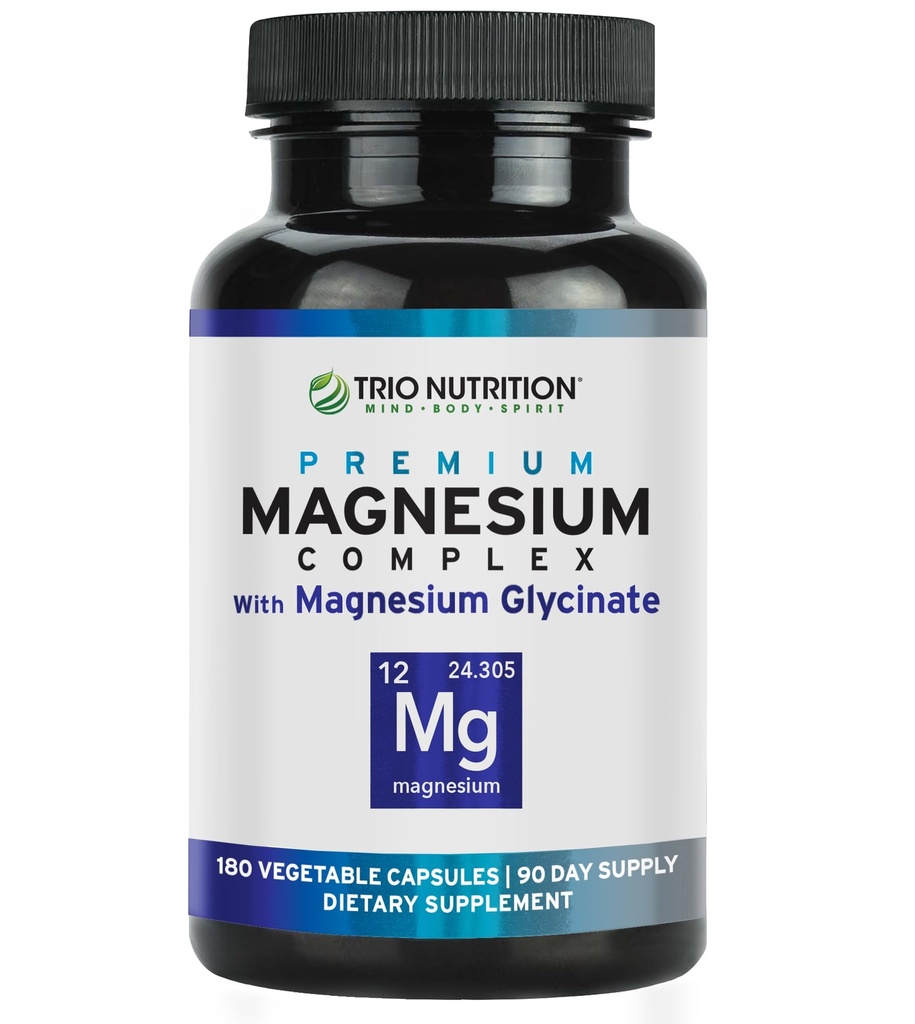 Trio Nutrition Magnesium Complex 90 Day Supply 420 mg | Natural Calm, Relax, Stress Relief, and Muscle Recovery |Magnesium Glycinate Supplement with Vitamin B6 for Rapid Absorption*