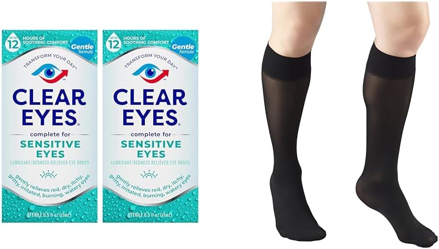 Clear Eyes Sensitive Eye Drops 2 Pack " Truform Sheer Compression Stockings Women's Knee High 20 Denier Black Medium