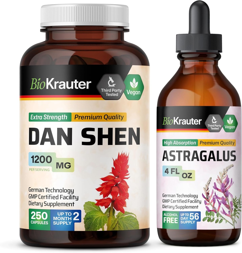 BIO KRAUTER Dan Shen 250 Capsules & Astragalus Tincture 4 Fl. Oz.