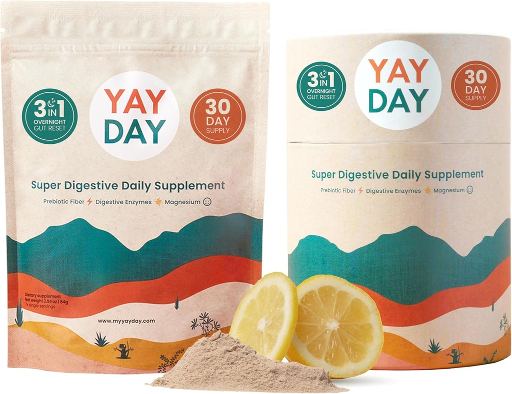 Digestive Enzymes Prebiotic Fiber Supplement Powder Bundle - Daily Gut Health + Magnesium Powder for Deep Sleep, Regularity, Bloating & Constipation Relief - Citrus (37 Servings)