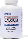Calcio de ostra mayor con vitamina D3 500 mg / 5 mcg (200 UI) - Suplemento diario de calcio - 300 tabletas (1 paquete)