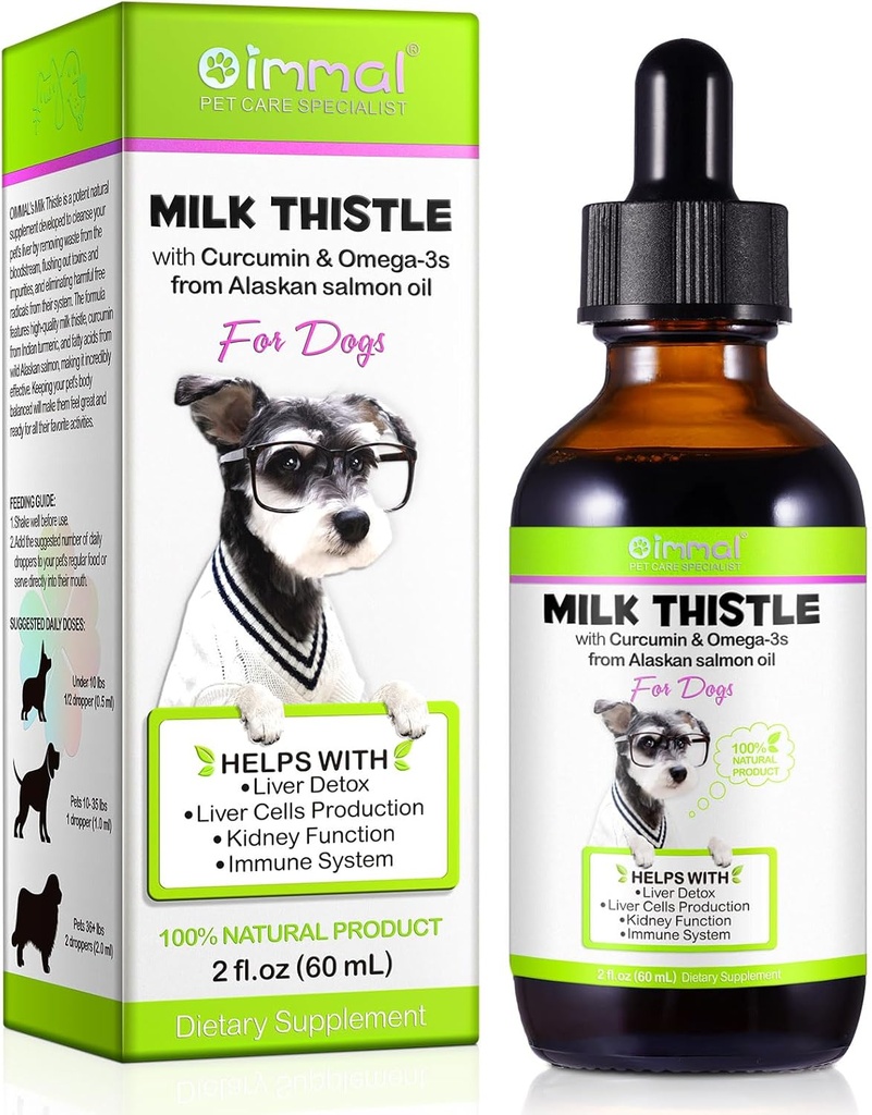 Esteto de leche para perros, gotas de soporte para el hígado de perros - Carro de leche para perros ayuda a la desintoxicación del hígado de perros, mascotas suplemento Trucos con aceite de salmón, Curcumin C3 Complejo y Omega 3 EPA & DHA, Bacon Flavor - 2 fl.oz