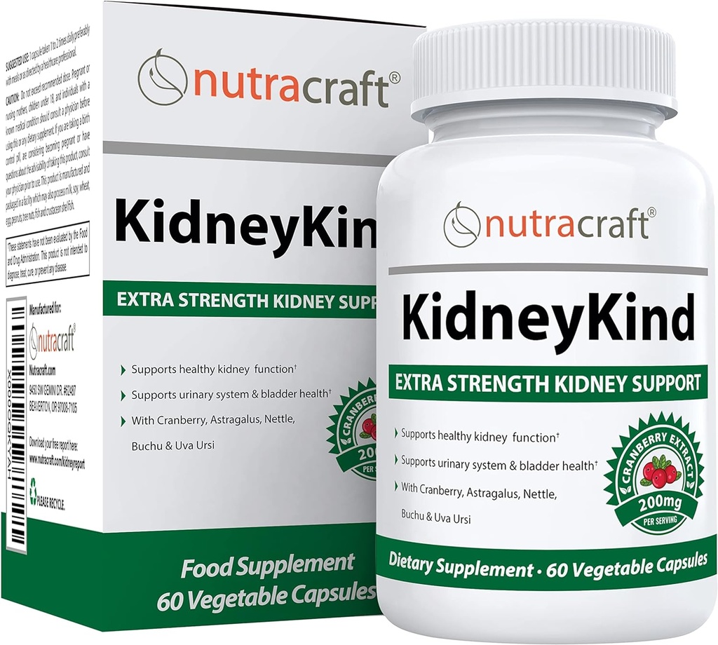 Nutracraft KidneyKind #1 Kidney Support and Detox Supplement ← Kidney Cleanse for Bladder &amp; Urinary Health ← Buchu, Juniper, Uva Ursi, Cranberry, Nettle Leaf &amp; More ← 60 Vege Capsules