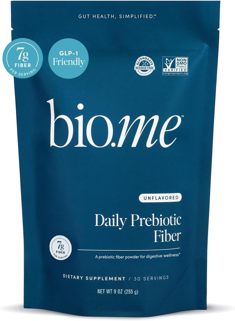 Bio.me Daily Prebiotic Fiber Powder Unflavored - 7g Por Serving - Soluble & Insoluble Fiber Supplement Powder for Women &amp; Hombre - Digestive Health & Gut Health - GLP-1 Friendly, Sugar Free - 30 Servings