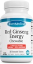 EuroMedica Red Ginseng Energy - Suplemento para apoyar la energía sana " Focus - Suplemento herbal con coreano Red Ginseng Root Powder - Tablas vegas para ayudar a la resistencia saludable - 30 Tablets Chewable