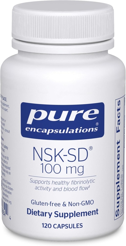 Encapsulaciones puras NSK-SD - 100 mg Nattokinase - para la circulación normal de la sangre - soporta la actividad fibrinolítica* - Gluten Gratis < No GMO - 120 cápsulas