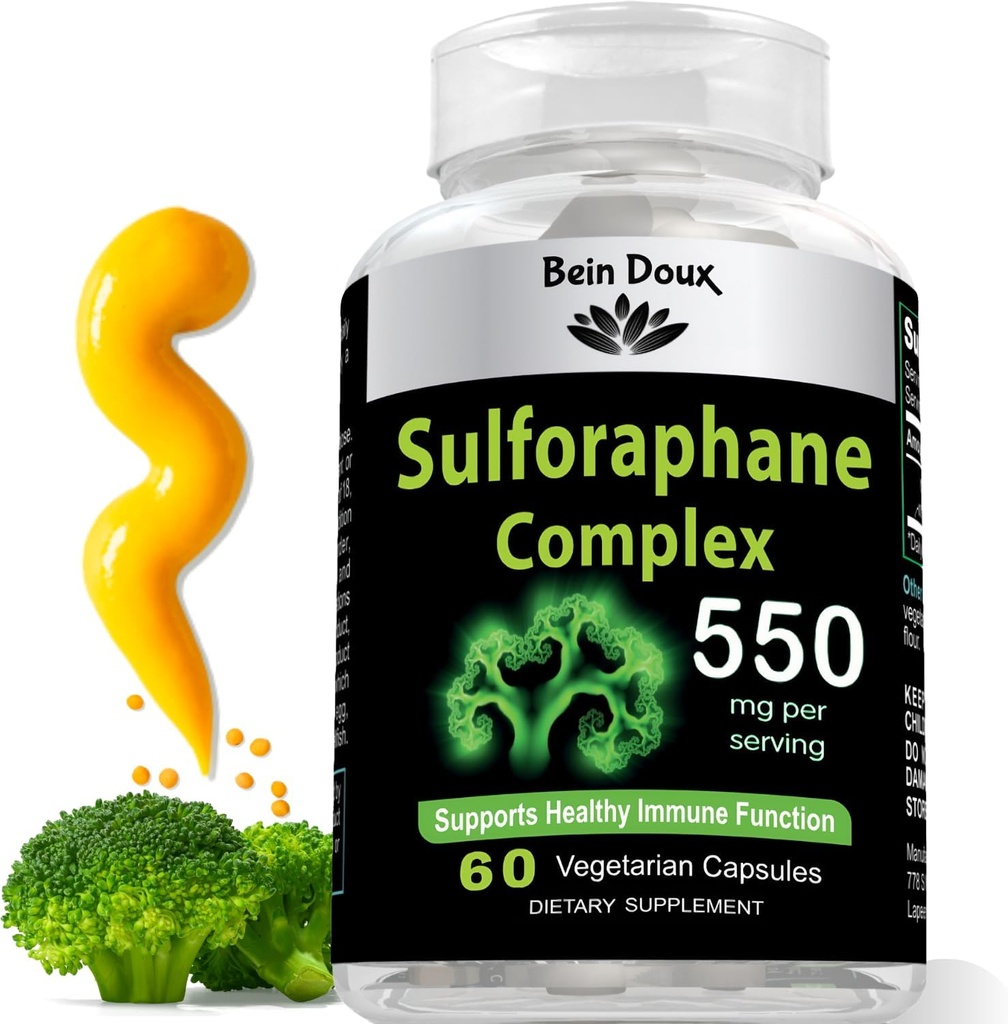 550mg Sulforaphane Suplemento con Glucoraphanin y Myrosinase Silencioso Suplemento Broccoli - Activador NRF2 completo, potente antioxidante " Salud celular ANTE 60 cápsulas vegetarianas