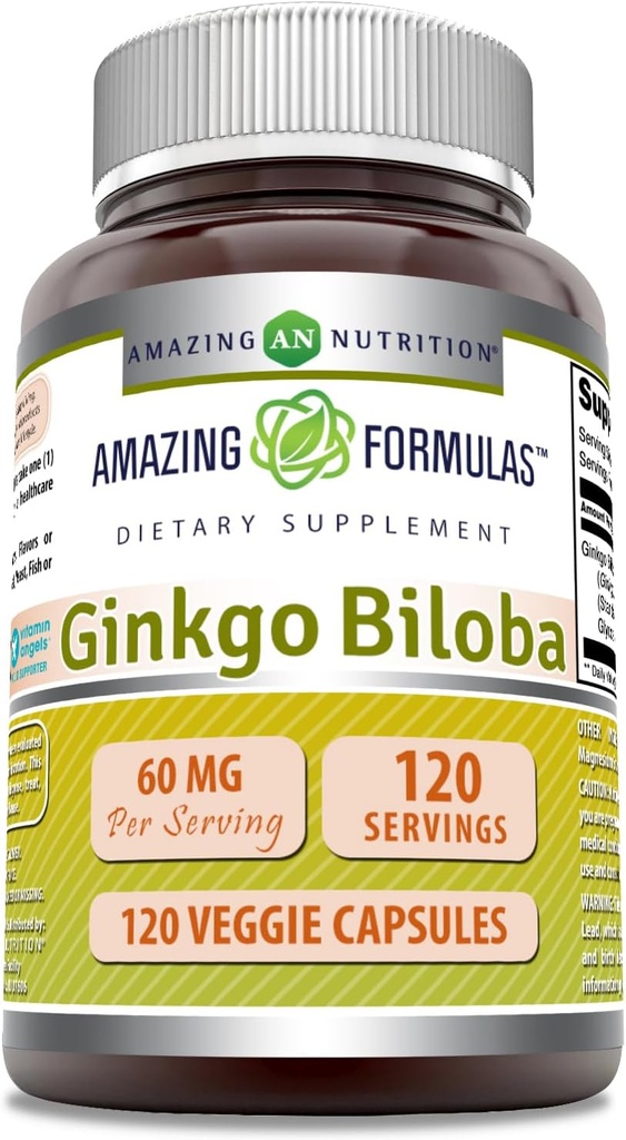 Amazing Formulas Ginkgo Biloba 120 Mg Supplement 120 Capsules | Standardized to Contain 24% Ginkgo Flavone Glycosides | Non-GMO | Gluten Free | Made in USA