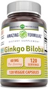 Amazing Formulas Ginkgo Biloba 120 Mg Supplement 120 Capsules | Standardized to Contain 24% Ginkgo Flavone Glycosides | Non-GMO | Gluten Free | Made in USA