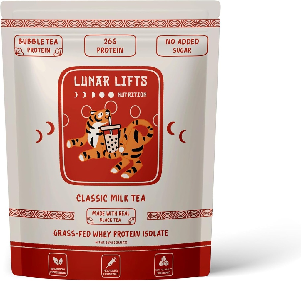 Lunar Lifts Nutrición Té de leche clásico Boba Protein Powder ¦ Whey Protein Isolate ← 26g Grass Fed Whey Protein Powder ← No Añadido Azúcar o Ingredientes artificiales ← Bubble Tea