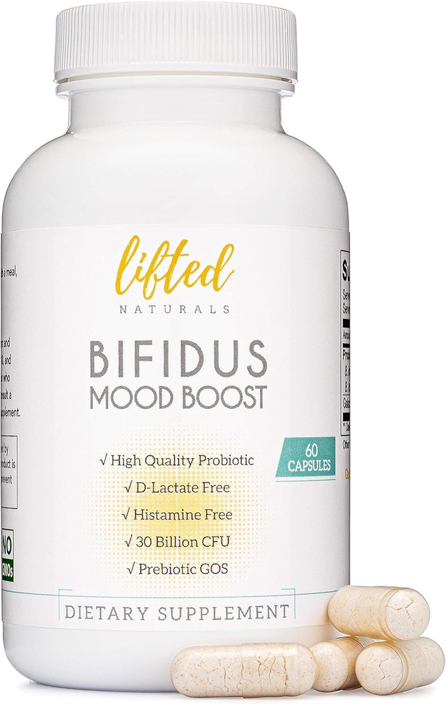 Probióticos 30 Billones CFU - Bifidus Mood Support Suplemento w / prebióticos " probióticos para mujeres y hombres - Mood " Digestion Support- Histamine Free - Natural Mood Boost - 60 días de suministro, no GMO