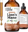 Wild & Organic Lions Mane Liquid Drops - Cerebro &amp; Focus Support - Lion's Mane Mushroom Suplemento - Hericium Erinaceus Mushroom Drops - Vegan, Sugar &amp; Alcohol-Free Extract Tintura - 4 fl oz