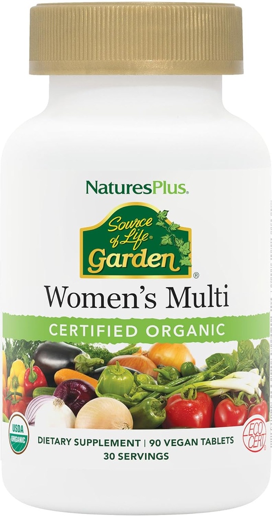 NaturesPlus Fuente de Vida Jardín Multivitamina de Mujeres Orgánicas - Ingredientes alimenticios completos puros, naturales - 90 Tabletas Veganas (30 Servimientos)