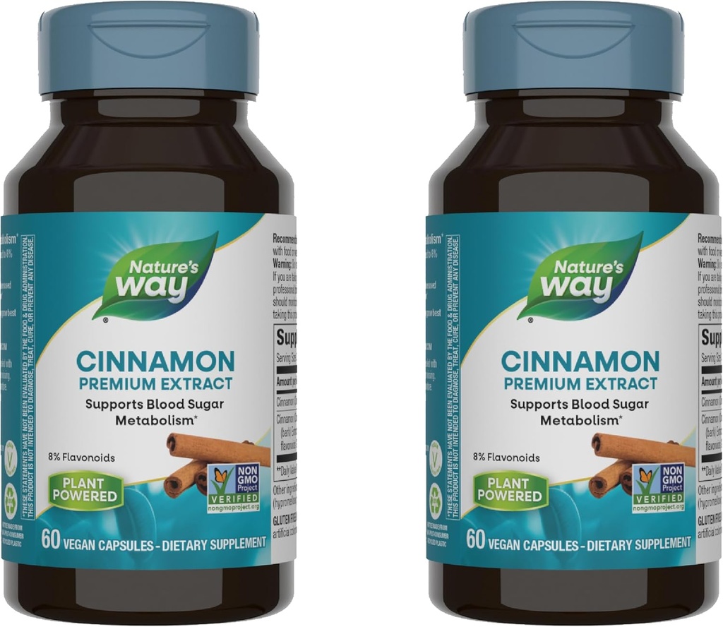 Cinnamón de Extracto Premium de la Naturaleza Estándarizado a 8% Flavonoids 60 Vcaps (Pack of 2)