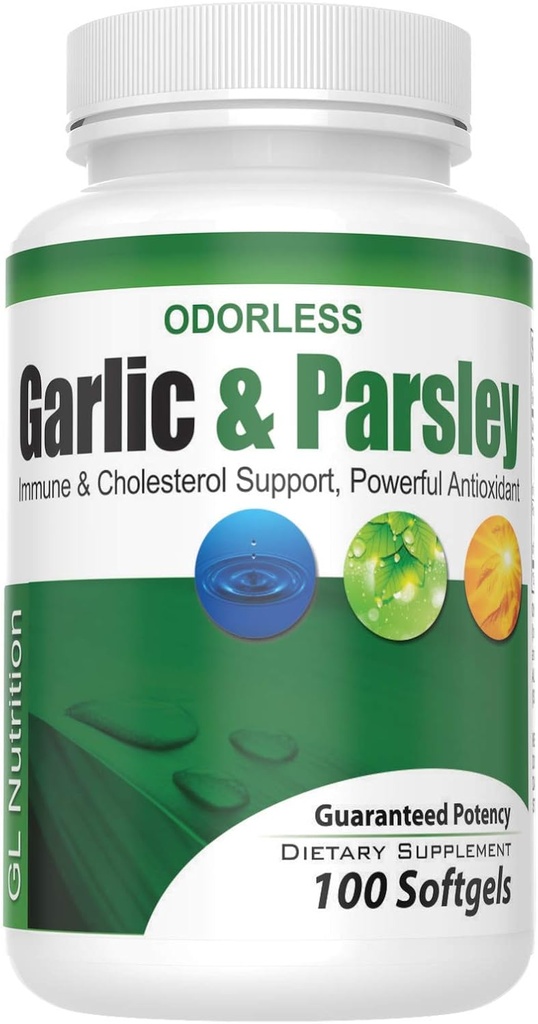 Ajo sin olor y Parsley Softgels por GL Nutrition Ø All-Natural Detox Que Boost Immunity & Metabolism, Supports Heart Health & Cholesterol Levels 100:1 Extract tención 100 Count