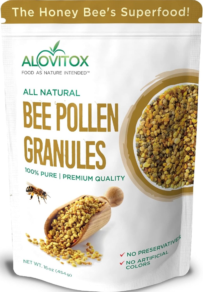 Alovitox Bee Pollen Granules 16 Oz TENIDO 100% Puro, Fresh Raw Bee Pollen ← Superfood Packed Bee Pollen con Antioxidante, Proteína, Vitaminas &amp; Más  vírgenes Nutricionales Yeast &amp; Gluten Gratis