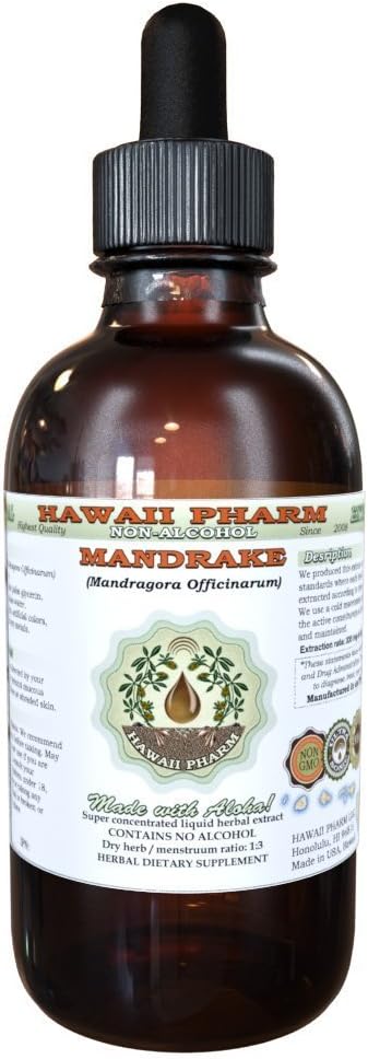 Hawai Pharm Mandrake Extracto líquido libre de alcohol, Mandrake (Mandragora Officinarum) Dried Root Glycerite Natural Herbal Suplemento, USA 2 oz