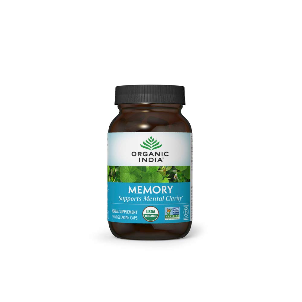 ORGANIC INDIA Memory Herbal Supplement - Brain Supplement for Memory and Focus, Bacopa Monnieri ' Gotu Kola Brain Herbal Supplement, Memory Support - USDA Certified Organic, Non-GMO - 90 cápsulas
