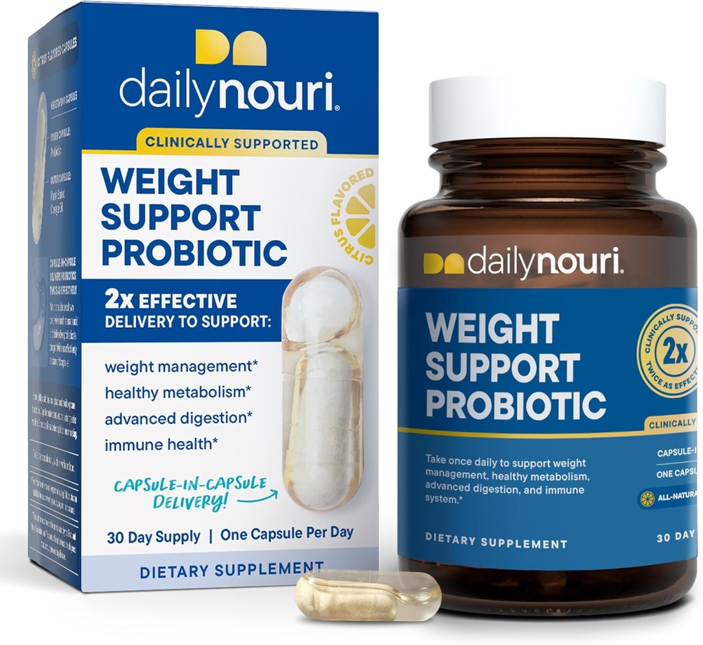 Daily Nouri Weight Support Probiotic for Women ' Men tención Asistencia Gestión de peso saludable, metabolismo, Digestión " Gut Health TEN 3 Estrados clínicos + Vegan Omega Oil TEN 30-Day Supply