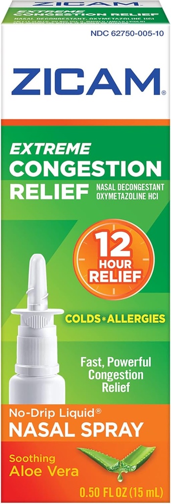 Zicam Extreme Congestion Relief No-Drip Liquid Nasal Spray with Soothing Aloe Vera, 0.5 Ounce (Pack of 2)